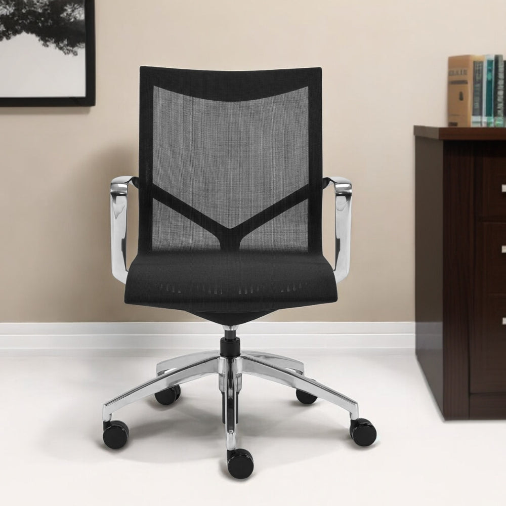 Homeroots Black And Silver Adjustable Swivel Mesh Rolling Office Chair  Mesh 400788