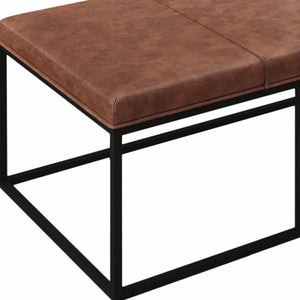 Homeroots 46" Brown And Black Faux Leather And Metal Coffee Table   400790