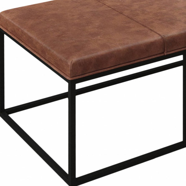 Homeroots 46" Brown And Black Faux Leather And Metal Coffee Table   400790