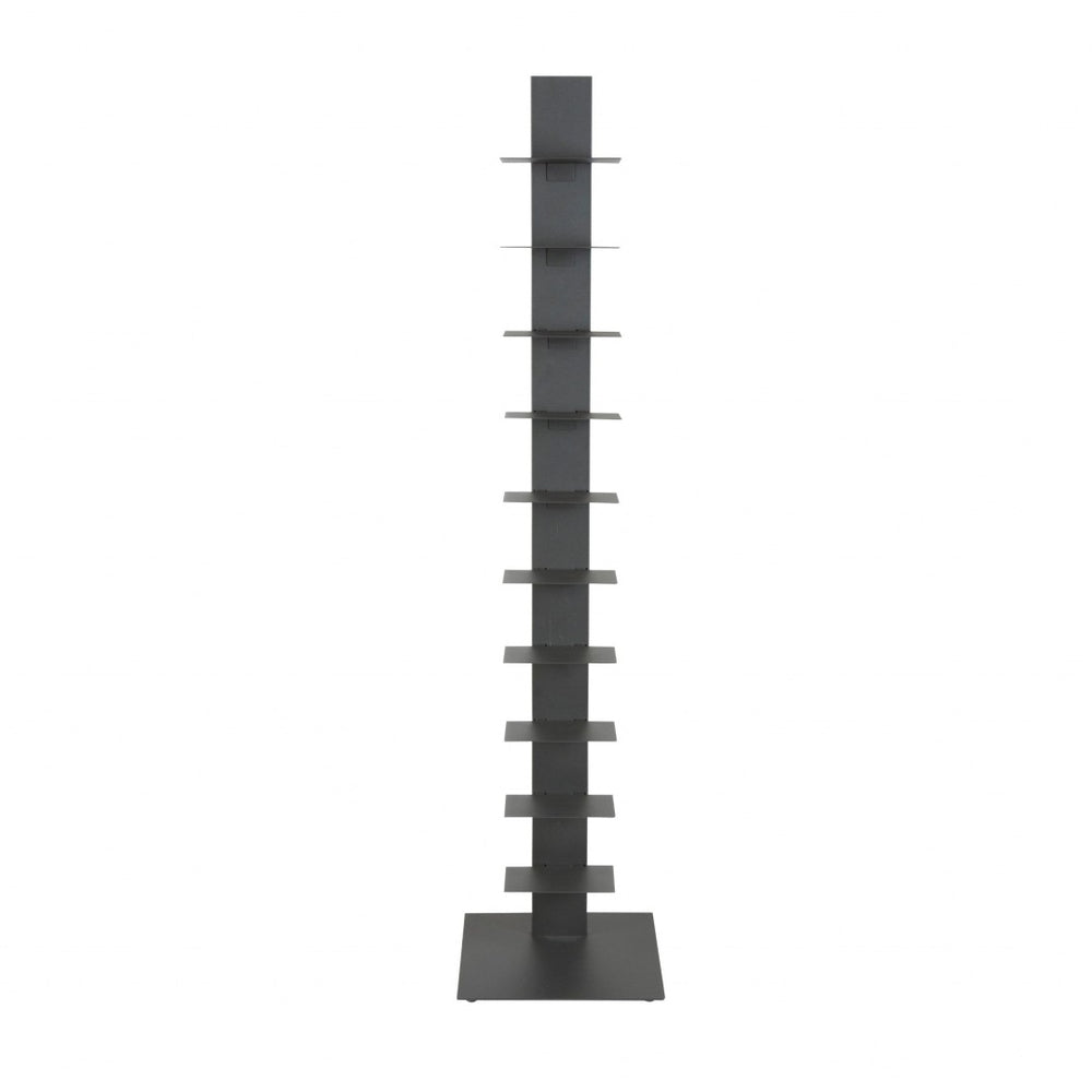 HomeRoots 60" Dark Gray Metal Ten-Shelf Tower Bookcase - Sleek Industrial Design for Modern Spaces & Versatile Storage 400821