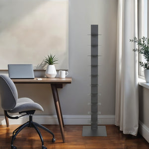 HomeRoots 60" Dark Gray Metal Ten-Shelf Tower Bookcase - Sleek Industrial Design for Modern Spaces & Versatile Storage 400821