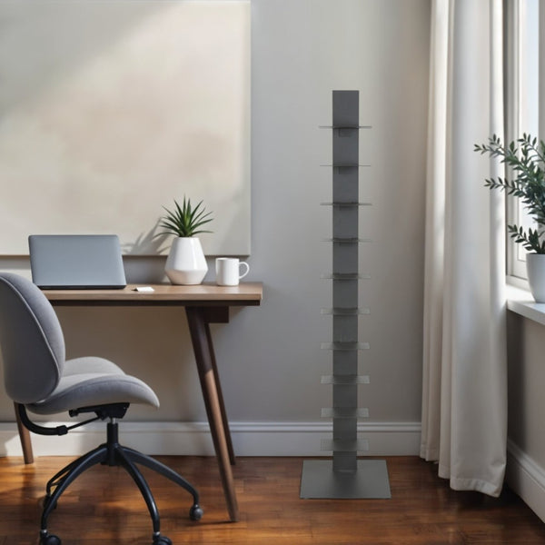 HomeRoots 60" Dark Gray Metal Ten-Shelf Tower Bookcase - Sleek Industrial Design for Modern Spaces & Versatile Storage 400821