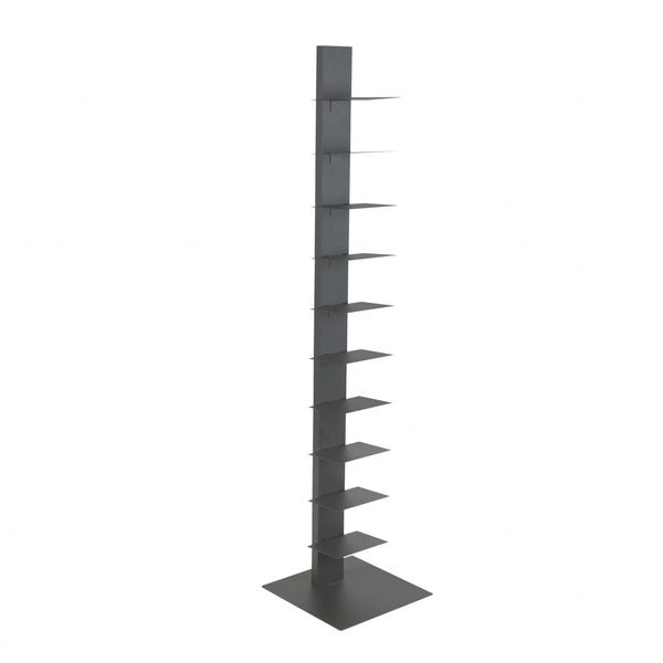Homeroots 60" Dark Gray Metal Ten Shelf Modern Tower Bookcase   400821