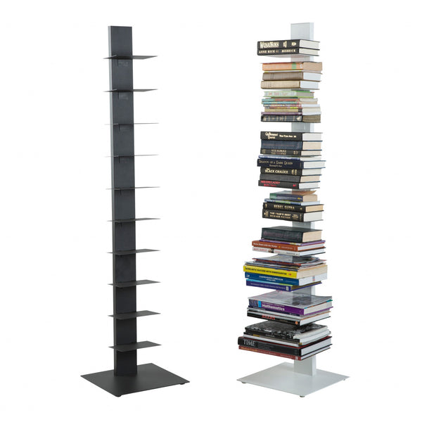 Homeroots 60" Dark Gray Metal Ten Shelf Modern Tower Bookcase   400821