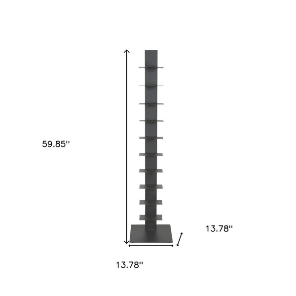 HomeRoots 60" Dark Gray Metal Ten-Shelf Tower Bookcase - Sleek Industrial Design for Modern Spaces & Versatile Storage 400821