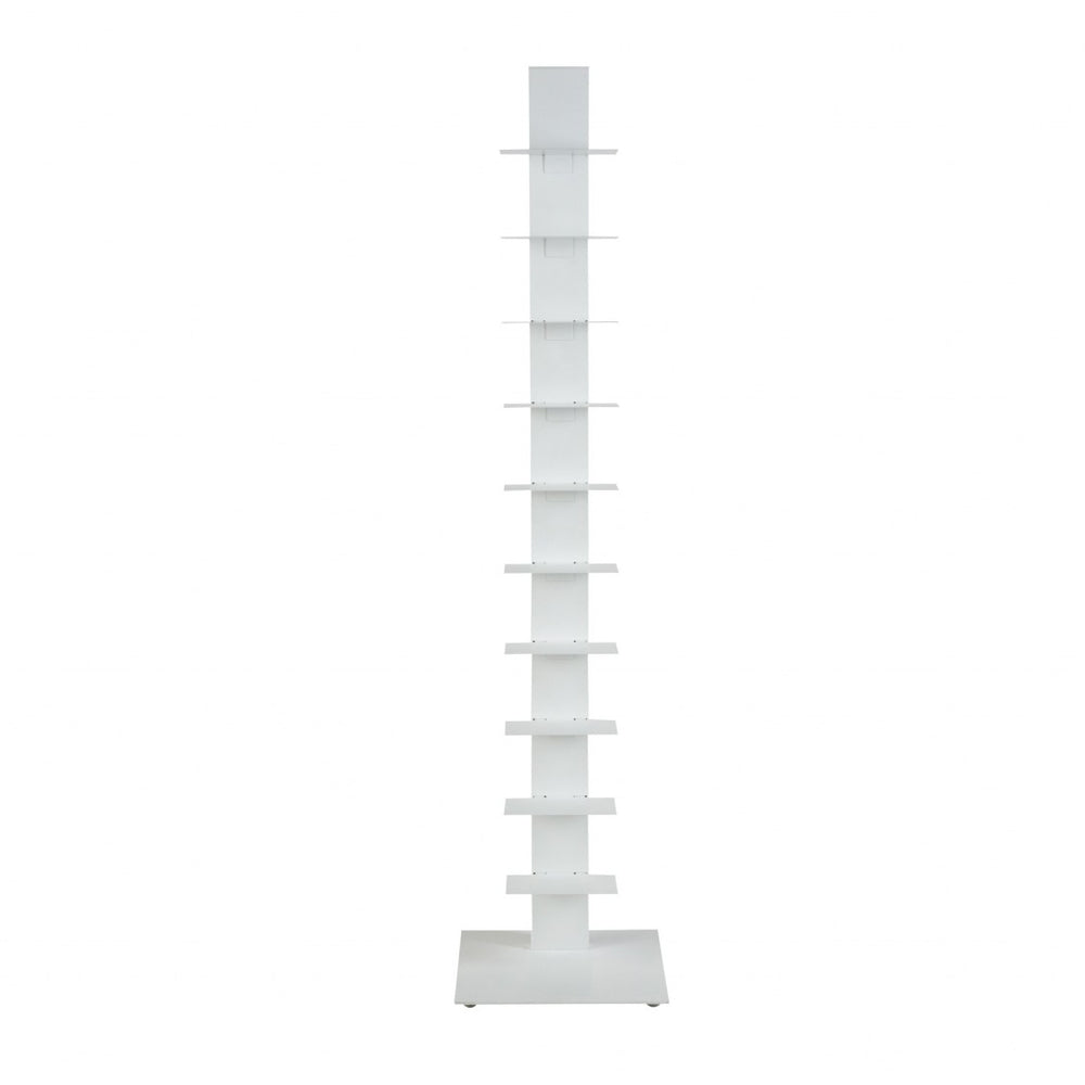 HomeRoots 60" White Metal Ten Shelf Modern Tower Bookcase - Slim Industrial Design for Stylish Storage & Display 400822