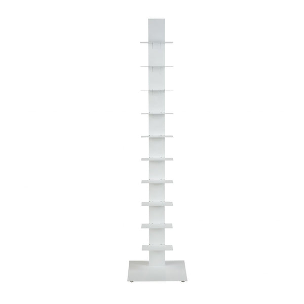 HomeRoots 60" White Metal Ten Shelf Modern Tower Bookcase - Slim Industrial Design for Stylish Storage & Display 400822