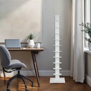 HomeRoots 60" White Metal Ten Shelf Modern Tower Bookcase - Slim Industrial Design for Stylish Storage & Display 400822