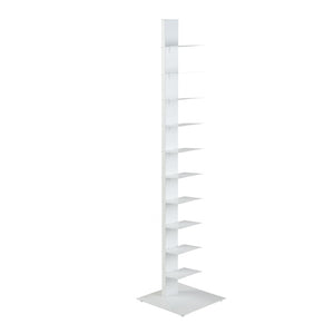 HomeRoots 60" White Metal Ten Shelf Modern Tower Bookcase - Slim Industrial Design for Stylish Storage & Display 400822
