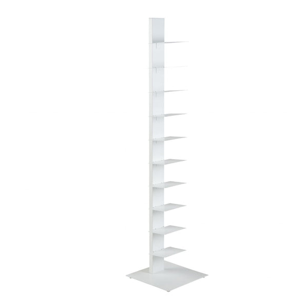 HomeRoots 60" White Metal Ten Shelf Modern Tower Bookcase - Slim Industrial Design for Stylish Storage & Display 400822