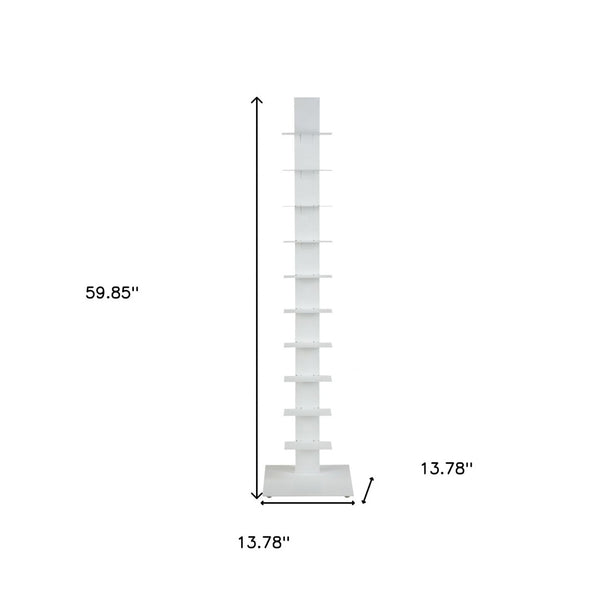 HomeRoots 60" White Metal Ten Shelf Modern Tower Bookcase - Slim Industrial Design for Stylish Storage & Display 400822