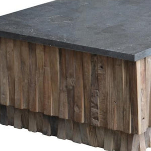 HomeRoots 52" Gray Stone & Solid Wood Block Coffee Table – Elegant, Durable Design for Modern Living Spaces! 400836
