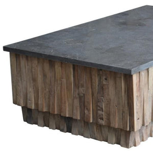 HomeRoots 52" Gray Stone & Solid Wood Block Coffee Table – Elegant, Durable Design for Modern Living Spaces! 400836