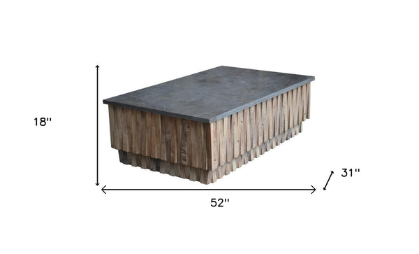 HomeRoots 52" Gray Stone & Solid Wood Block Coffee Table – Elegant, Durable Design for Modern Living Spaces! 400836