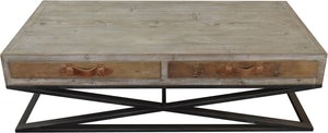 Homeroots Rustic Handcrafted Natural Wood And Iron Coffee Table   400837