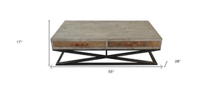 Homeroots Rustic Handcrafted Natural Wood And Iron Coffee Table   400837
