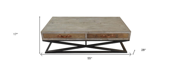 Homeroots Rustic Handcrafted Natural Wood And Iron Coffee Table   400837