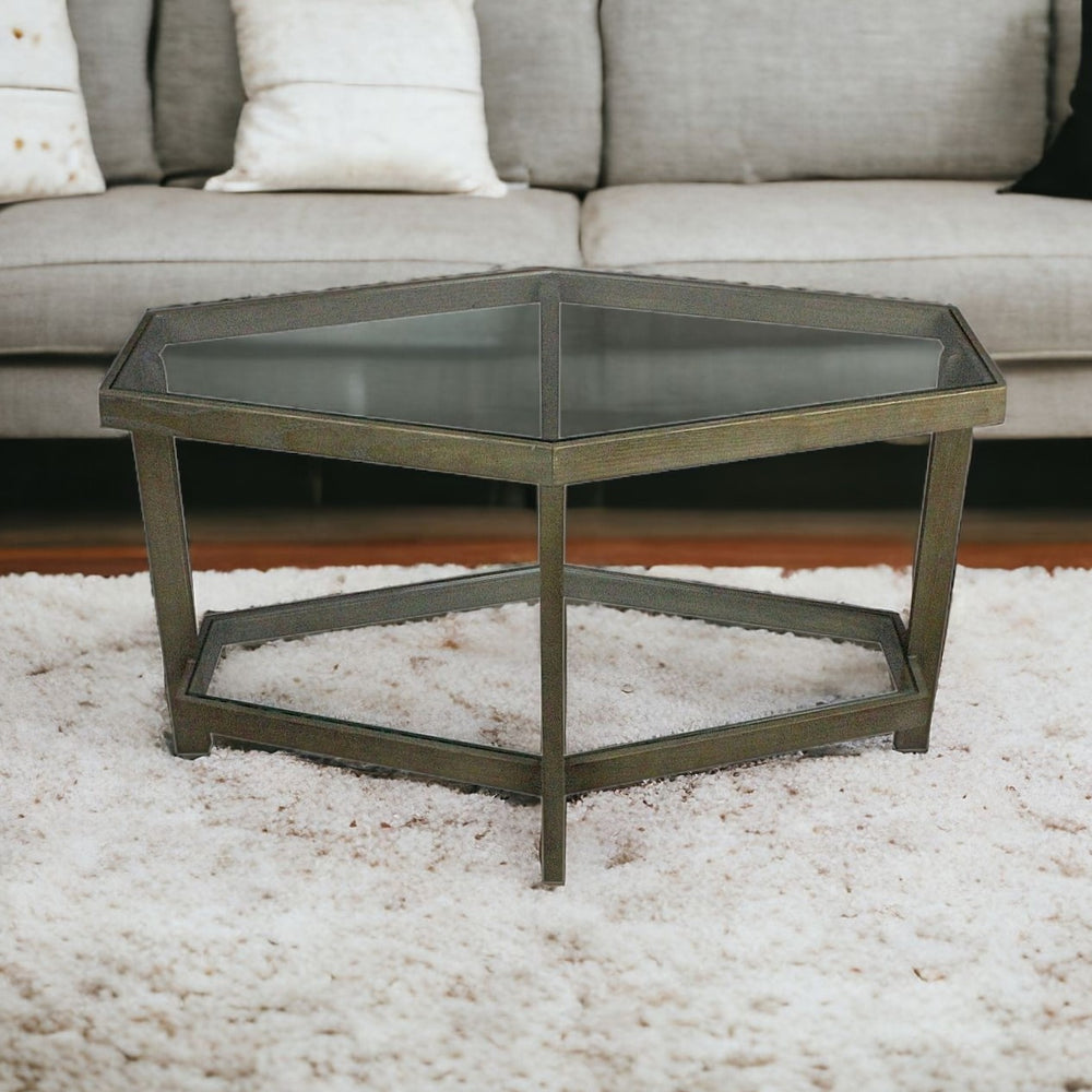 Homeroots Modern Hexagonal Glass Top Coffee Table   400838