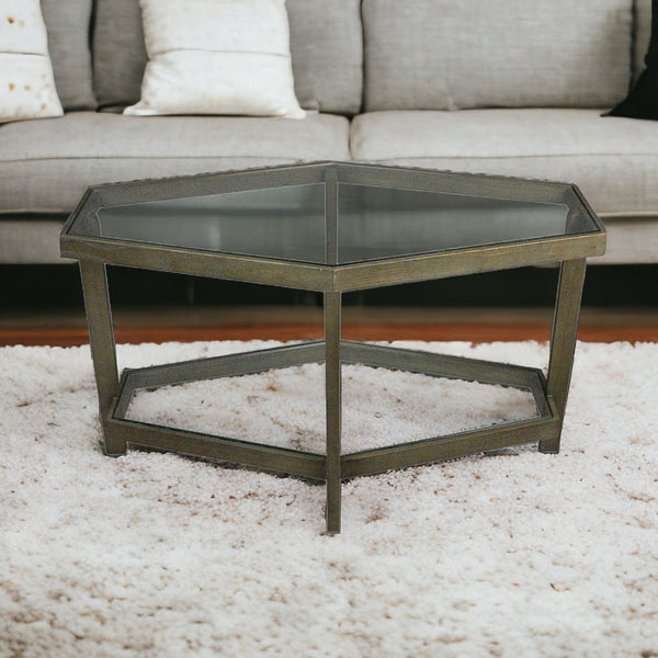 Homeroots Modern Hexagonal Glass Top Coffee Table   400838
