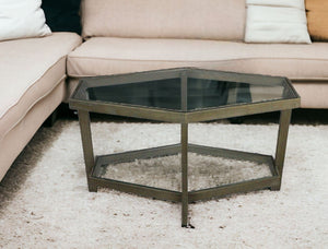 Homeroots Modern Hexagonal Glass Top Coffee Table   400838