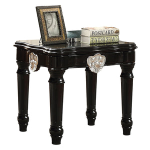 English Elm Black End Table with Scalloped MDF Top and Turned Legs, Poplar Apron Carved Motif, Timeless Accent B062P189193