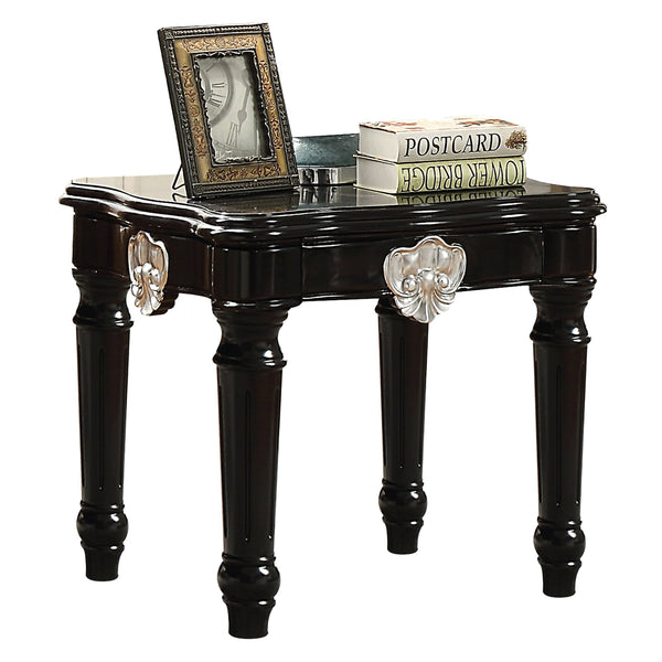 English Elm Black End Table with Scalloped MDF Top and Turned Legs, Poplar Apron Carved Motif, Timeless Accent B062P189193