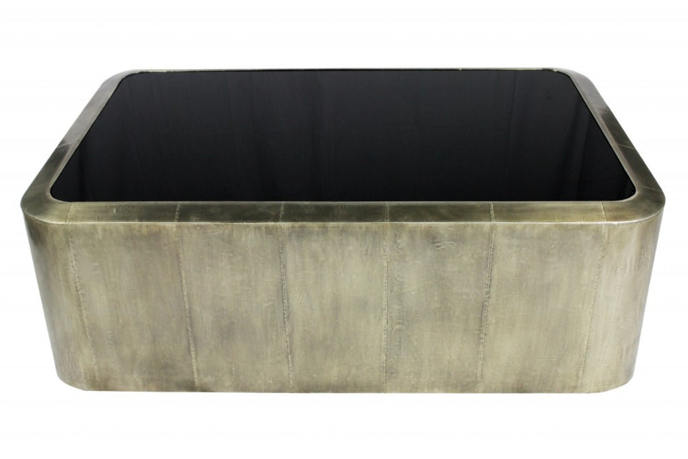 HomeRoots 54" Contemporary Black Glass Coffee Table with Silver Metal Base - Stylish & Durable Design! 400847