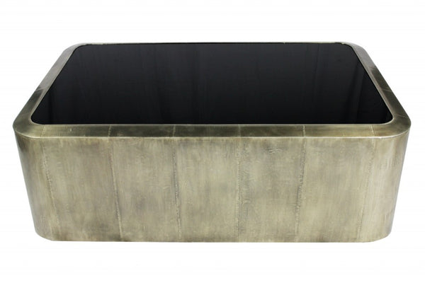 HomeRoots 54" Contemporary Black Glass Coffee Table with Silver Metal Base - Stylish & Durable Design! 400847