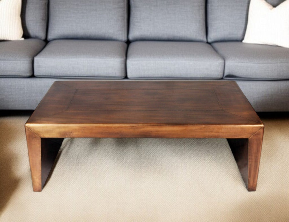 HomeRoots 54" Solid Wood and Copper Metal Frame Coffee Table - Stylish Industrial Design for Modern Spaces 400848