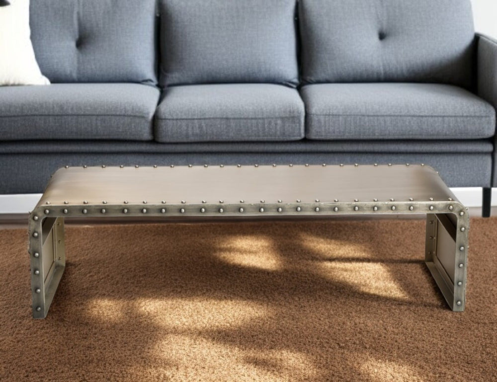 HomeRoots 60" Gray Aluminum Coffee Table - Modern Rectangular Design with Sturdy Metal Frame for Stylish Living Spaces 400851