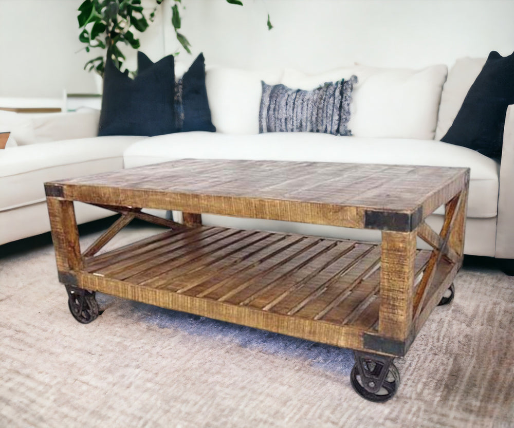 Homeroots Traditional Cart Style Wooden Coffee Table   400855