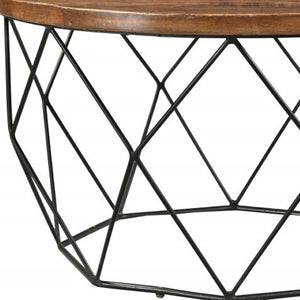 HomeRoots 32" Round Coffee Table with Solid Wood Top & Black Iron Frame - Modern, Versatile Accent Piece 400856