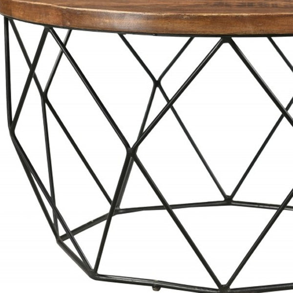 HomeRoots 32" Round Coffee Table with Solid Wood Top & Black Iron Frame - Modern, Versatile Accent Piece 400856