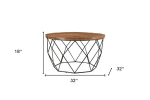 HomeRoots 32" Round Coffee Table with Solid Wood Top & Black Iron Frame - Modern, Versatile Accent Piece 400856