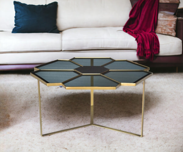 Homeroots Geometric Floral Glass Coffee Table   400861