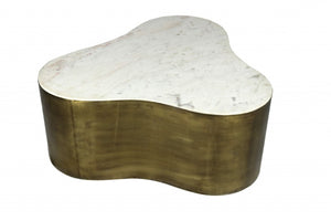HomeRoots 39" White Marble Free-Form Coffee Table with Brass-Iron Base – Stylish, Versatile Centerpiece for Any Room 400865