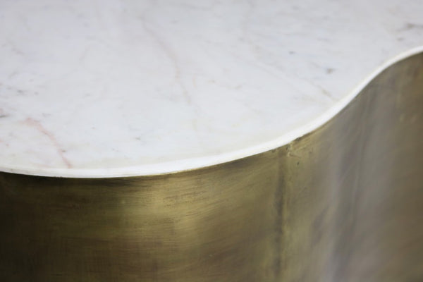 HomeRoots 39" White Marble Free-Form Coffee Table with Brass-Iron Base – Stylish, Versatile Centerpiece for Any Room 400865