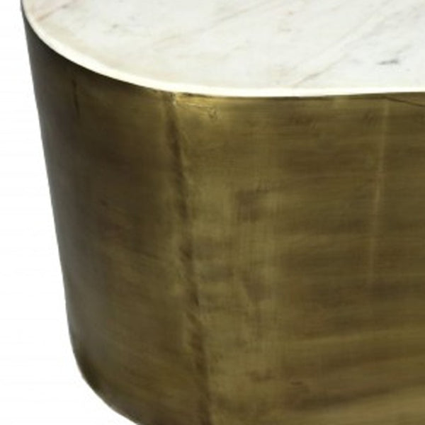 HomeRoots 39" White Marble Free-Form Coffee Table with Brass-Iron Base – Stylish, Versatile Centerpiece for Any Room 400865