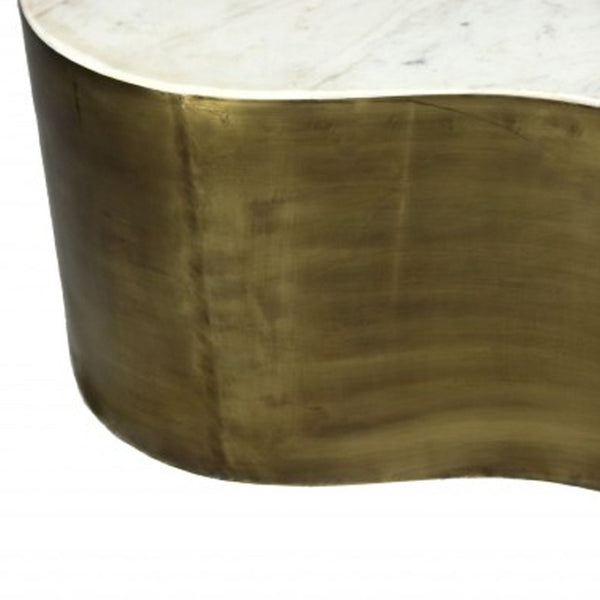 HomeRoots 39" White Marble Free-Form Coffee Table with Brass-Iron Base – Stylish, Versatile Centerpiece for Any Room 400865