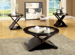 English Elm Contemporary Glass Top Occasional Tables Set of 3 with Striking Crossed Wood Base and Durable 5mm Glass Surface Espresso 31 L x 31 W x 3 H B011S01828