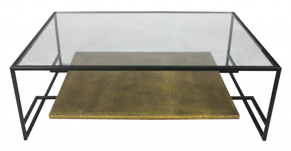 Homeroots Modern Black And Gold Glass Coffee Table   400867