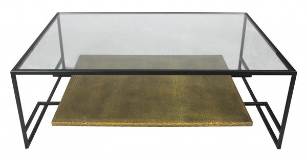 Homeroots Modern Black And Gold Glass Coffee Table   400867