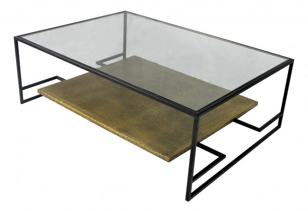 Homeroots Modern Black And Gold Glass Coffee Table   400867