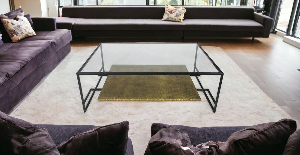 Homeroots Modern Black And Gold Glass Coffee Table   400867