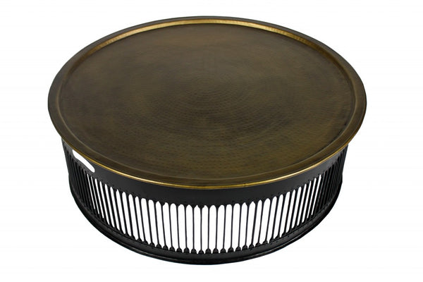 Homeroots Round Black Drum Shaped Brass Coffee Table   400868