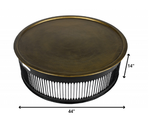 Homeroots Round Black Drum Shaped Brass Coffee Table   400868
