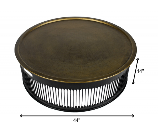 Homeroots Round Black Drum Shaped Brass Coffee Table   400868