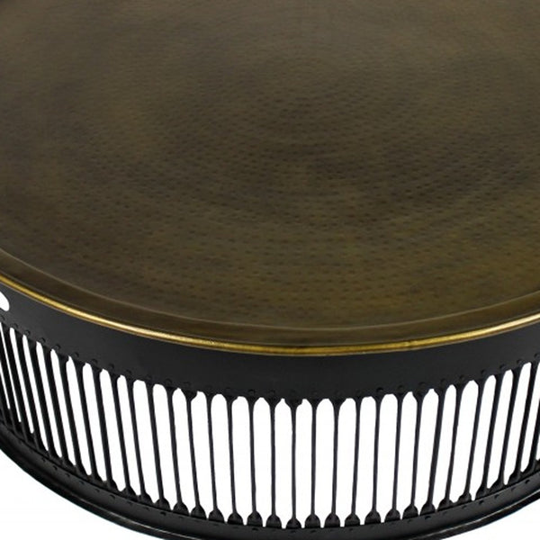Homeroots Round Black Drum Shaped Brass Coffee Table   400868