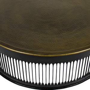 Homeroots Round Black Drum Shaped Brass Coffee Table   400868