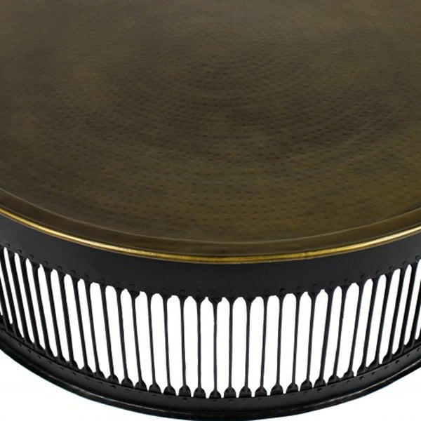 Homeroots Round Black Drum Shaped Brass Coffee Table   400868